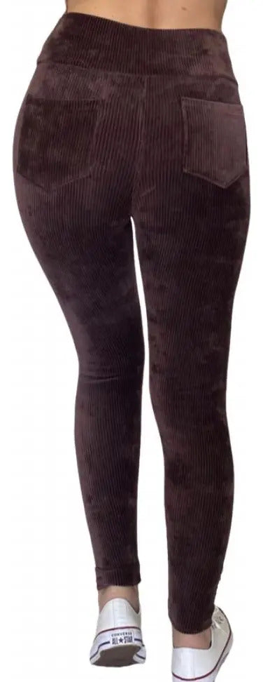 Calça Legging Veludo Cotelê Com Bolso Cós Alto Inverno