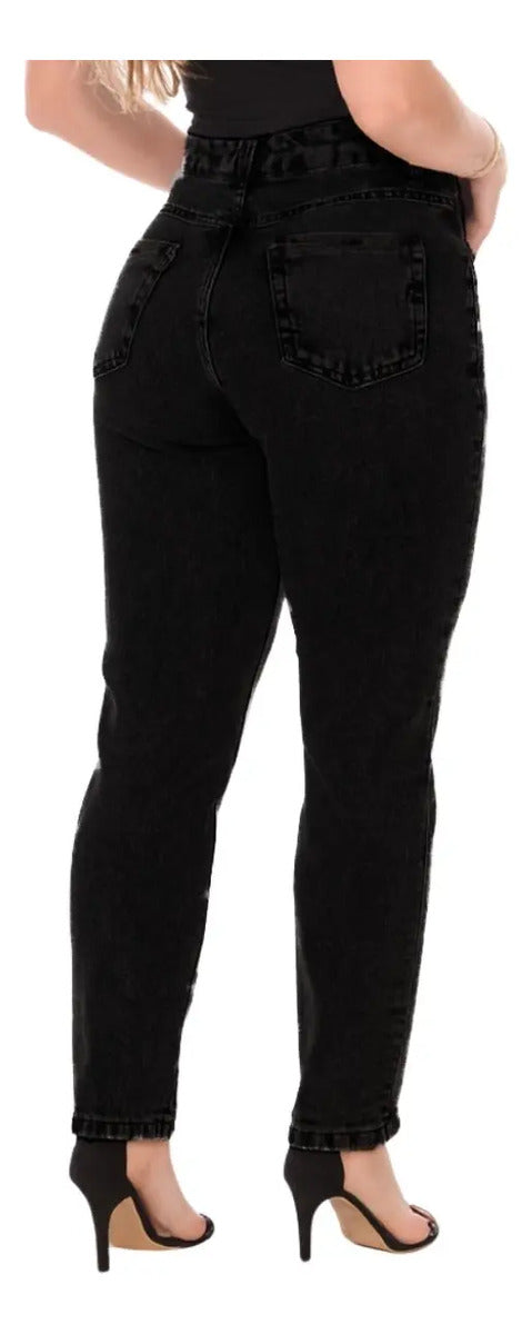Calça Mom Jeans Feminina Cintura Alta Marmorizada