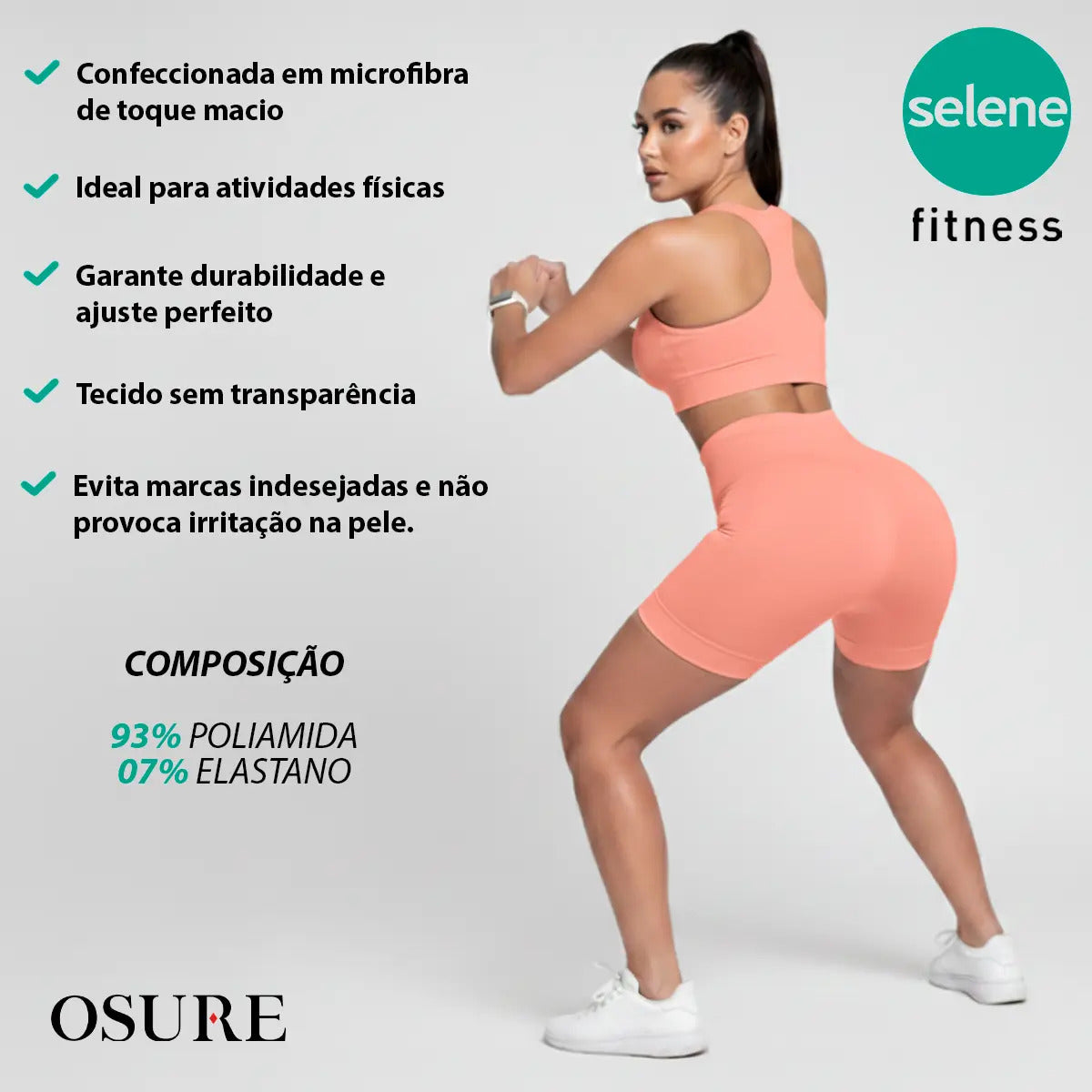 Short Selene Poliamida Zero Transparência Bermuda S/ Costura