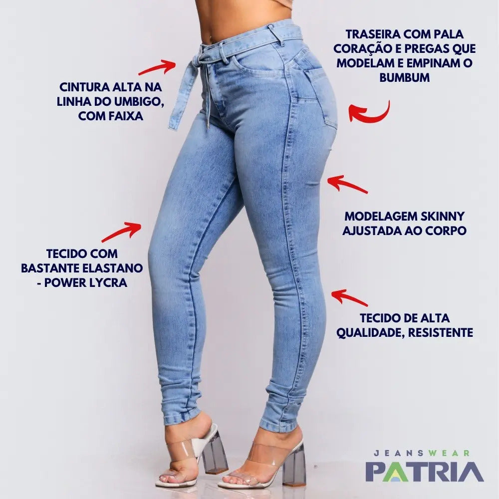 Calça Jeans Feminina Cós Alto Empina Bumbum Patria Brasil