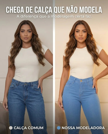 Calça Feminina Jeans Cintura Alta Skinny Levanta Bumbum