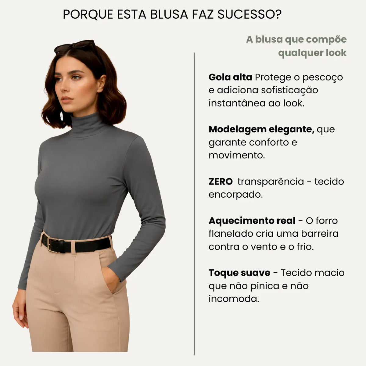 Blusa Térmica Feminina Gola Alta Zanca Peluciada Manga Longa