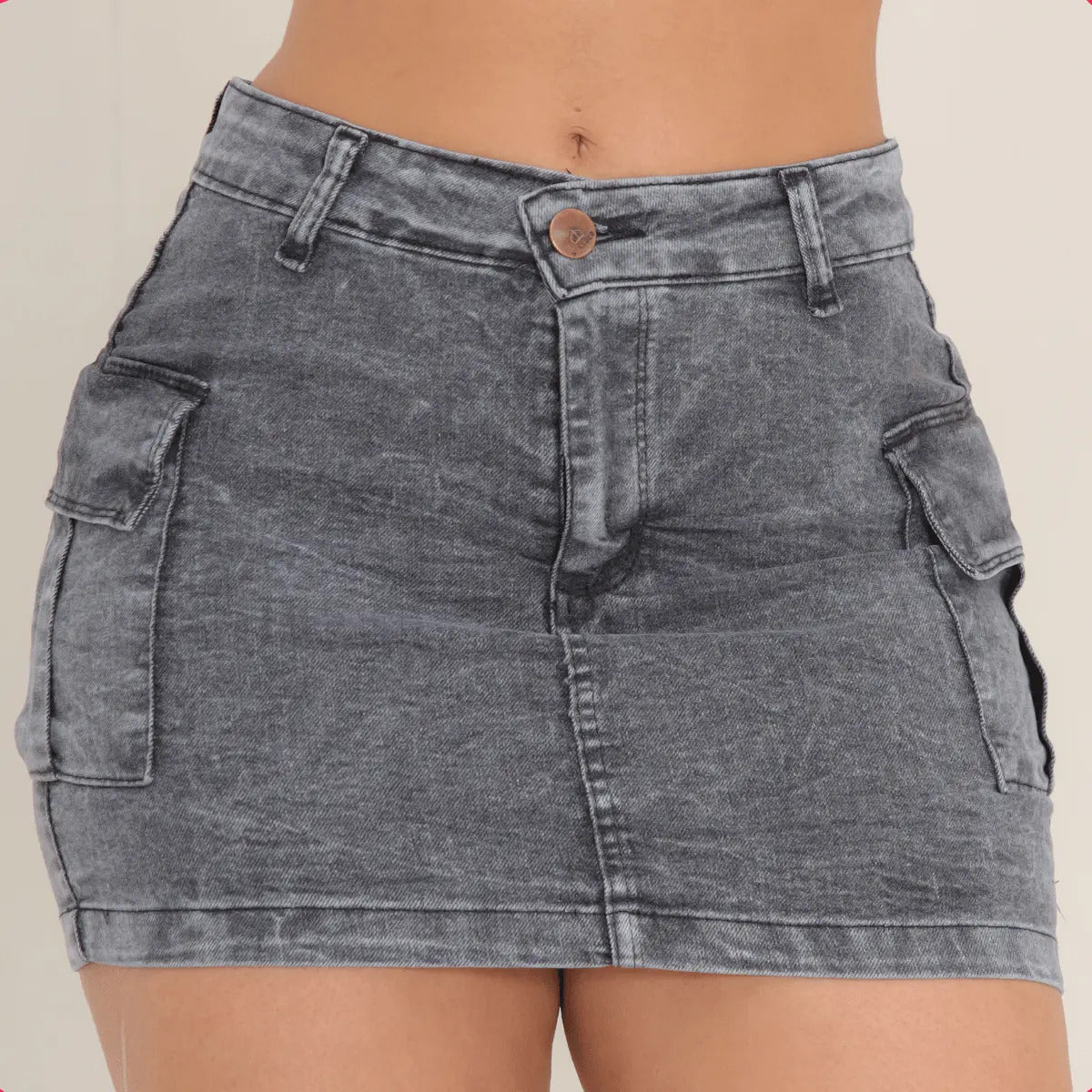 Saia Jeans Cargo Feminina Cintura Alta Com Lycra Stillger