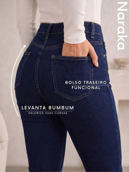 Calça Jeans Flare Feminina Cintura Alta Com Elastano