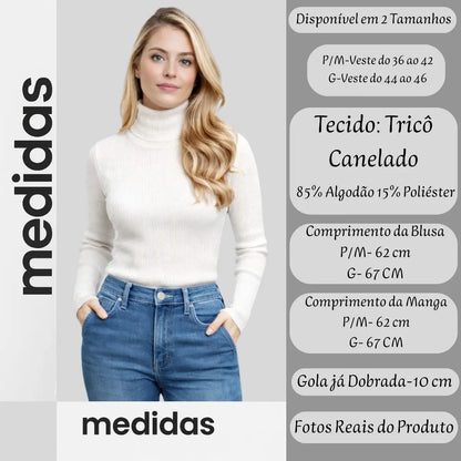 Blusa Cacharrel Feminina Tricô Lã Blusinha Gola Alta Rolê