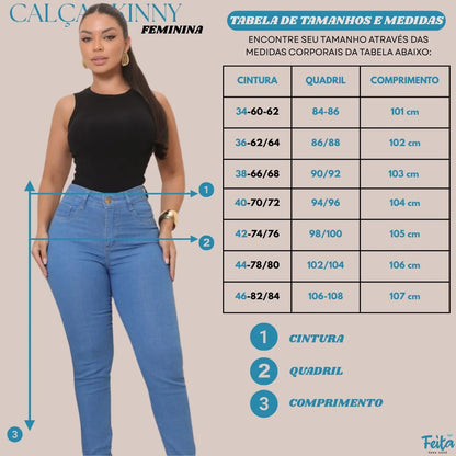 Calça Preta Jeans Feminina Com Elastano Cintura Alta Skinny