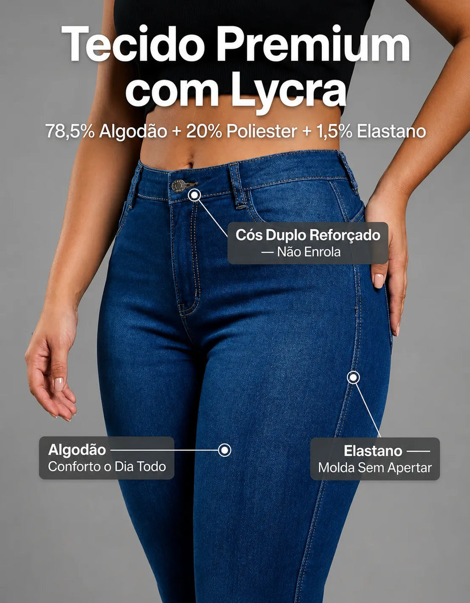 Calça Jeans Feminina Preta Skiny Cintura Alta Levanta Bumbum