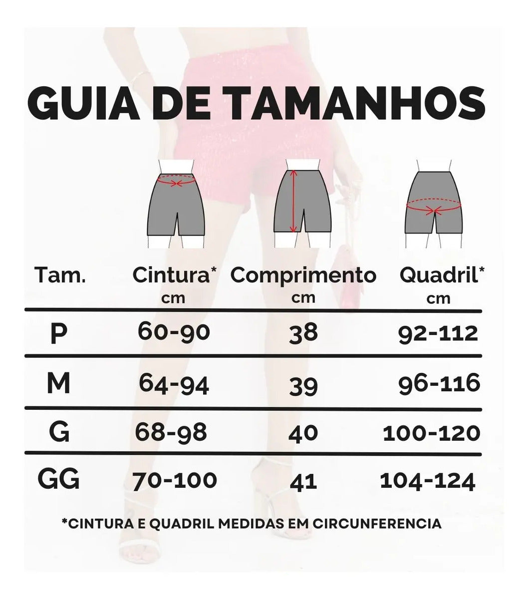 Short Bermuda Feminino Cintura Alta Paetê Balada Moda Brilho