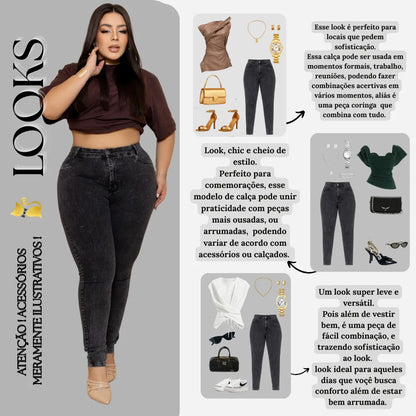 Calça Jeans Plus Size Cintura Alta Elastano Lycra Modeladora
