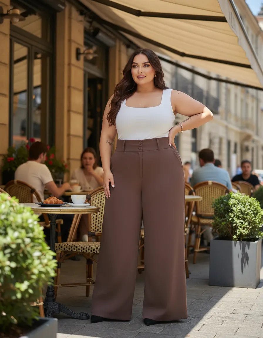 Calça Pantalona Alfaiataria Plus Size Feminina Premium