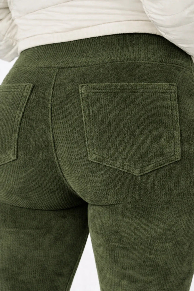 Calça Legging Veludo Cotelê Com Bolso Cós Alto Inverno