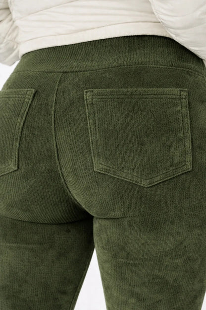 Calça Legging Veludo Cotelê Com Bolso Cós Alto Inverno