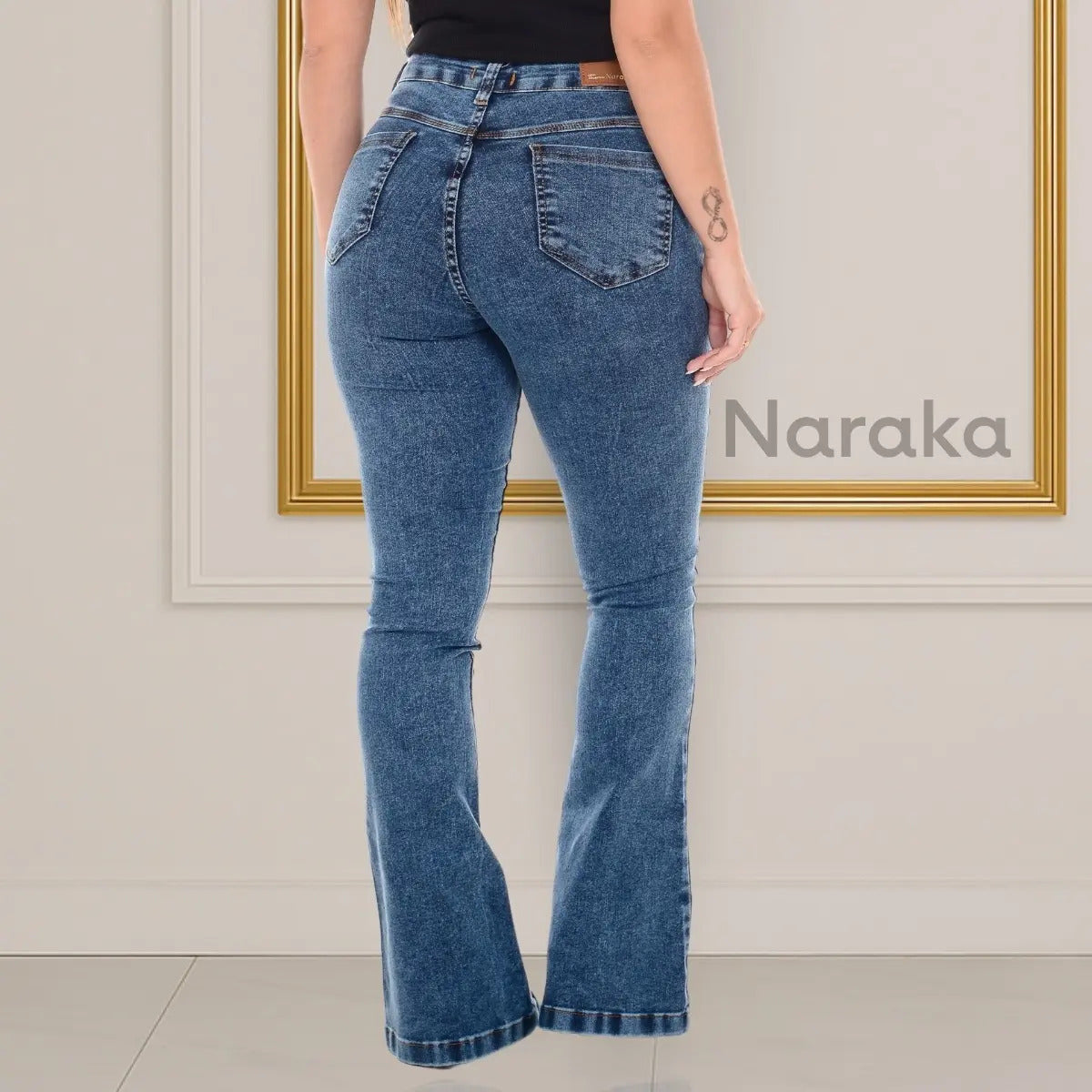 Calça Jeans Flare Feminina Cintura Alta Com Elastano