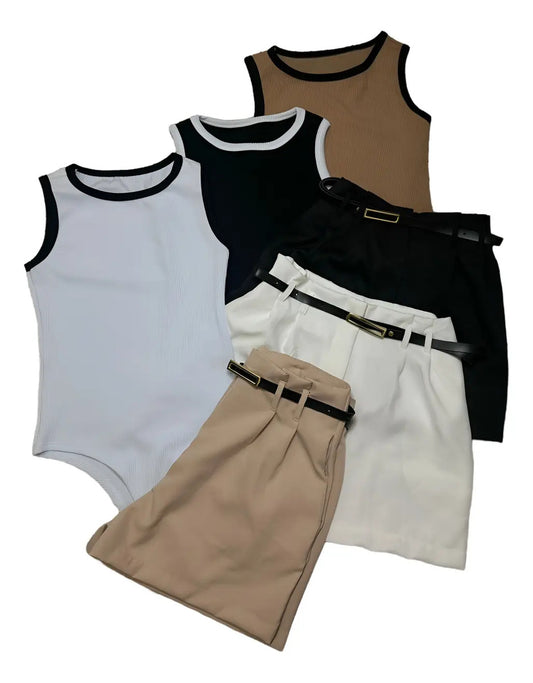 Kit 3 Shorts Feminino Social Alfaiataria 3 Bodys Canelado