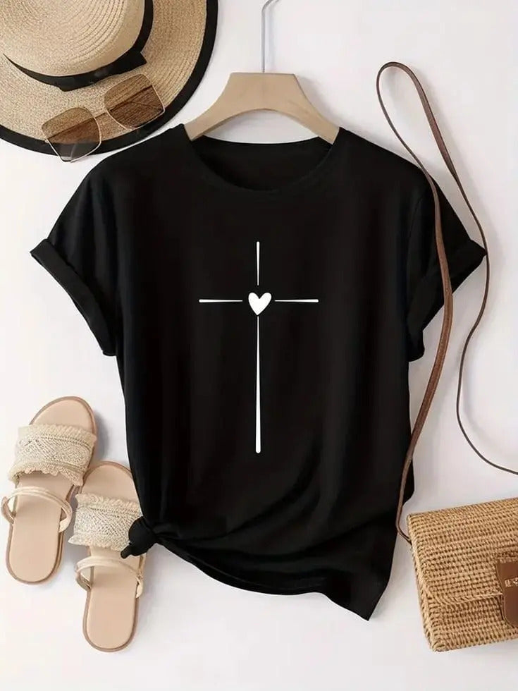T-shirt Feminina Blusa Camiseta Católica Cruz 100% Algodão