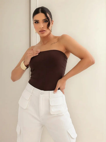 Top Tube Poliamida Forrada Tomara Que Caia Cropped Moda