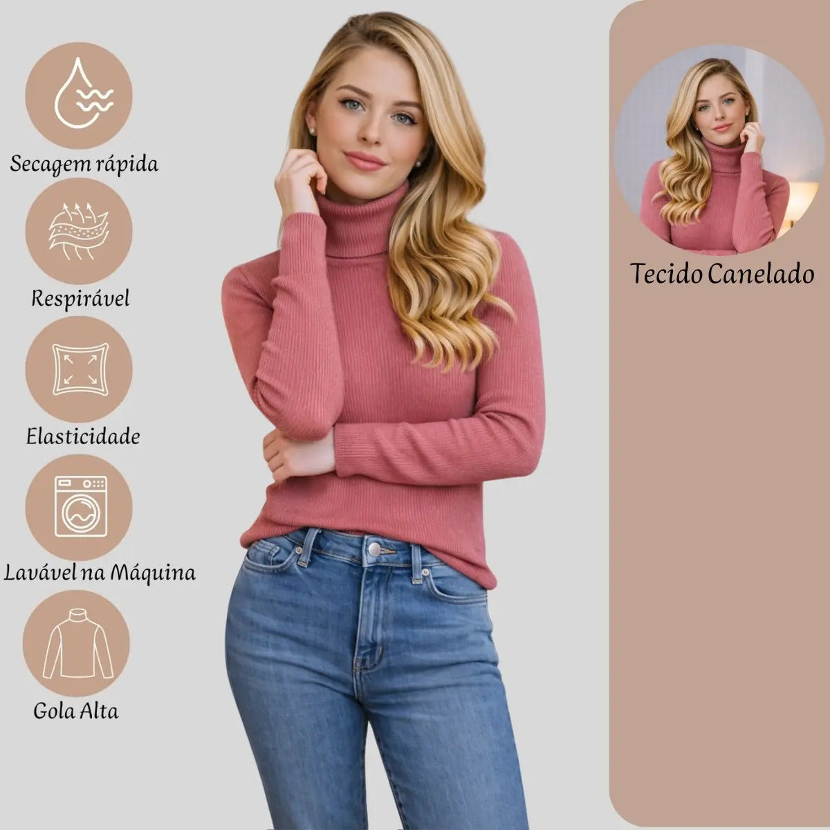Blusa Cacharrel Feminina Tricô Lã Blusinha Gola Alta Rolê