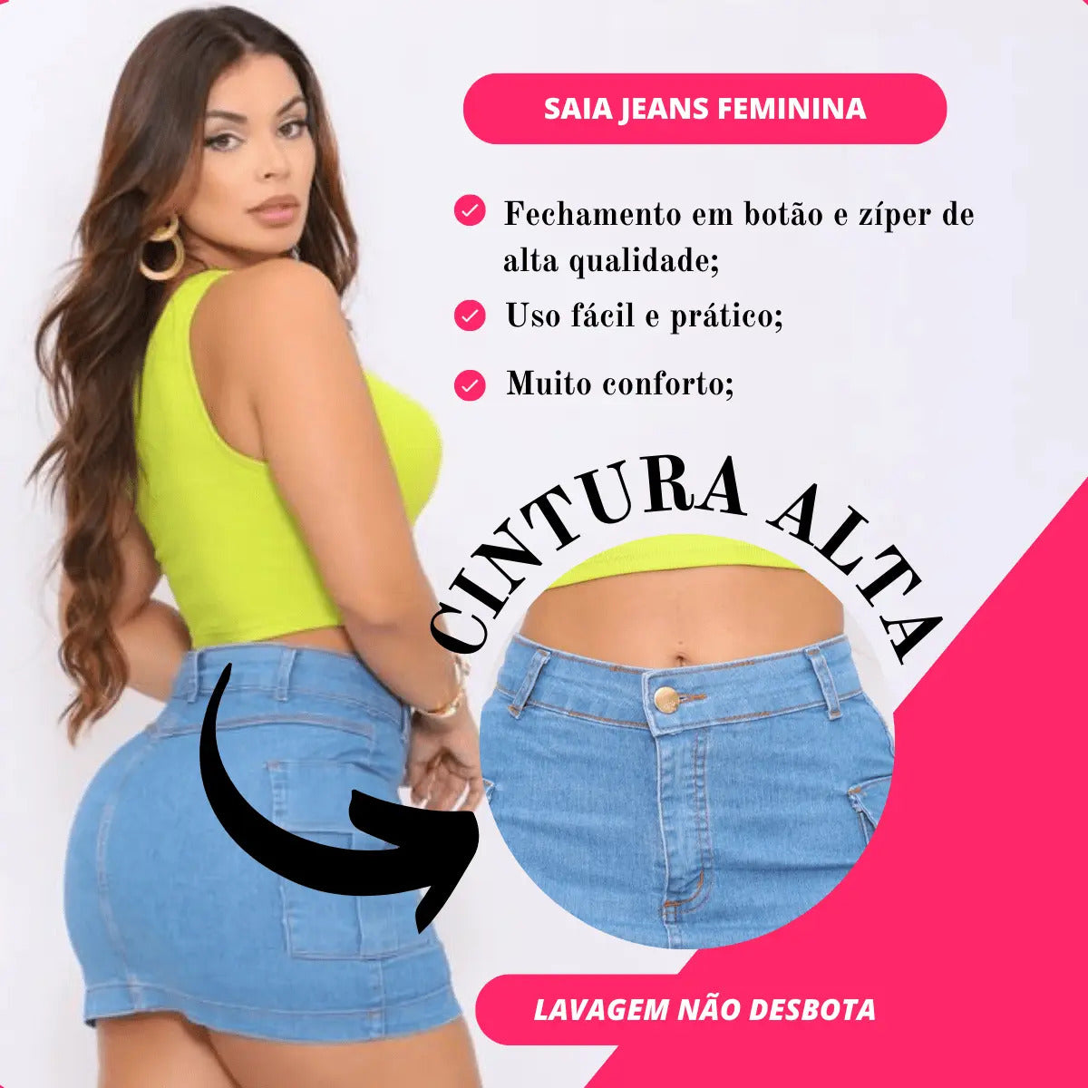 Saia Cargo Feminina Cintura Alta Com Lycra Levanta Bumbum