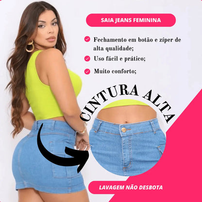 Saia Cargo Feminina Cintura Alta Com Lycra Levanta Bumbum