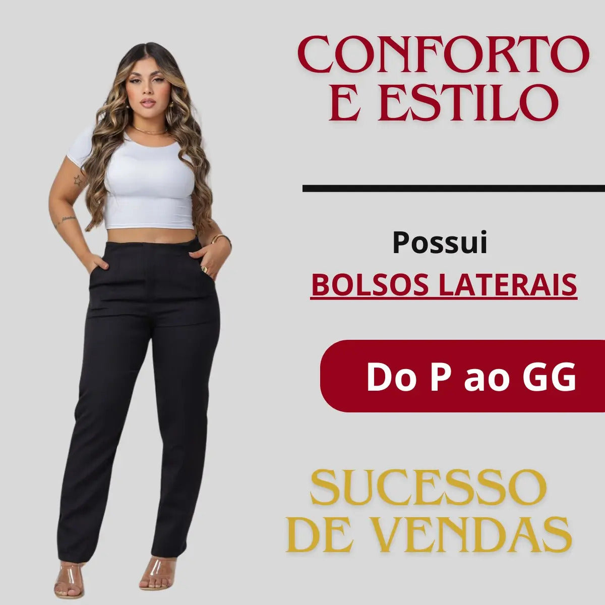 Calça Feminina Alfaiataria Social Cintura Alta Trabalho Leve
