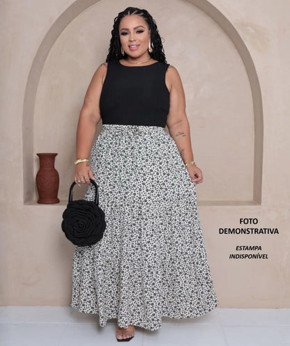 Saia Longa Com Babado Estica Bastante Veste 44 - 52 Elegante