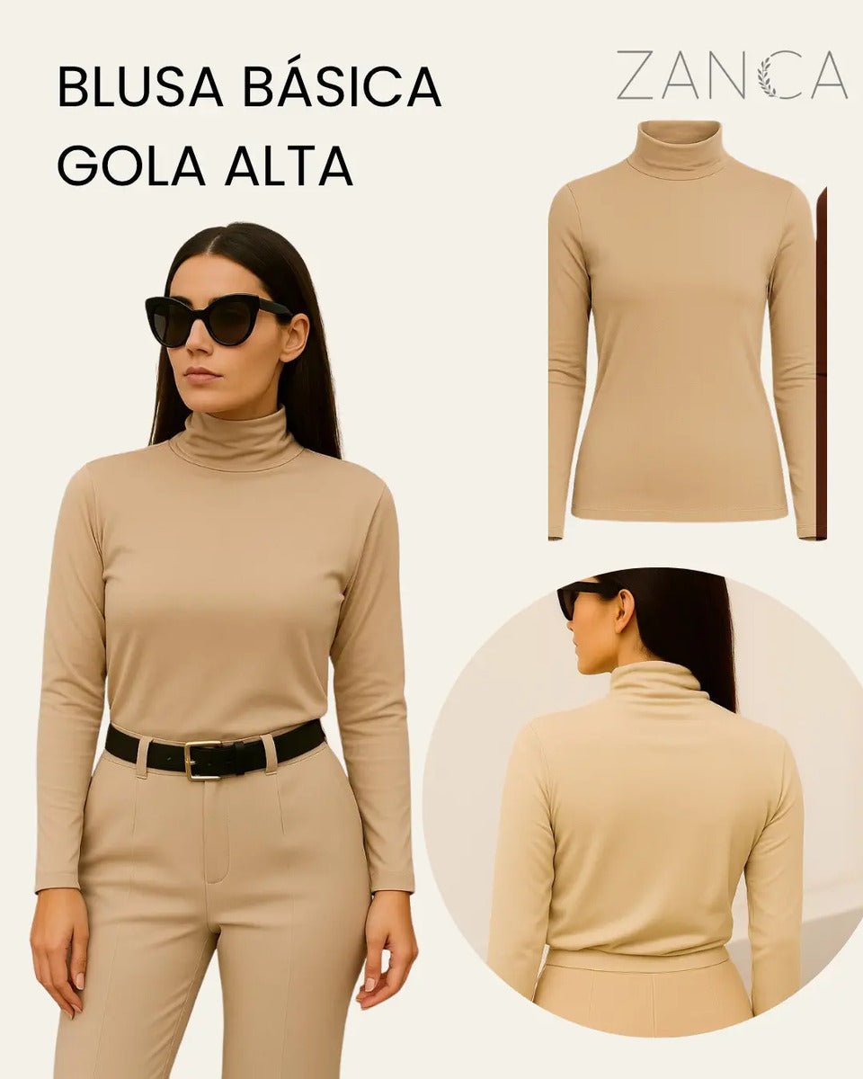 Blusa Térmica Feminina Gola Alta Zanca Peluciada Manga Longa
