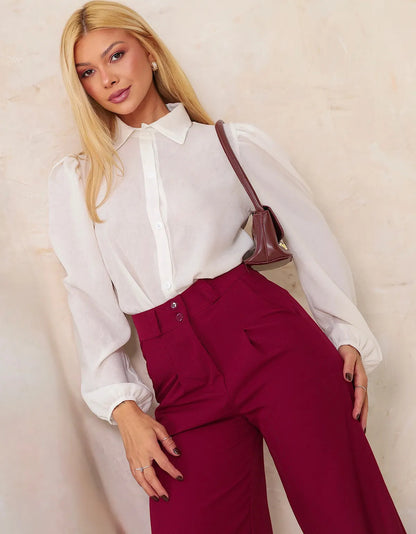 Calça Pantalona Alfaiataria Wide Leg Social Cintura Alta