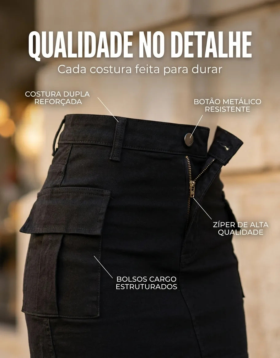 Saia Cargo Feminina Cintura Alta Com Lycra Levanta Bumbum