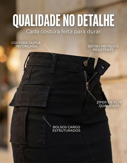 Saia Cargo Feminina Cintura Alta Com Lycra Levanta Bumbum