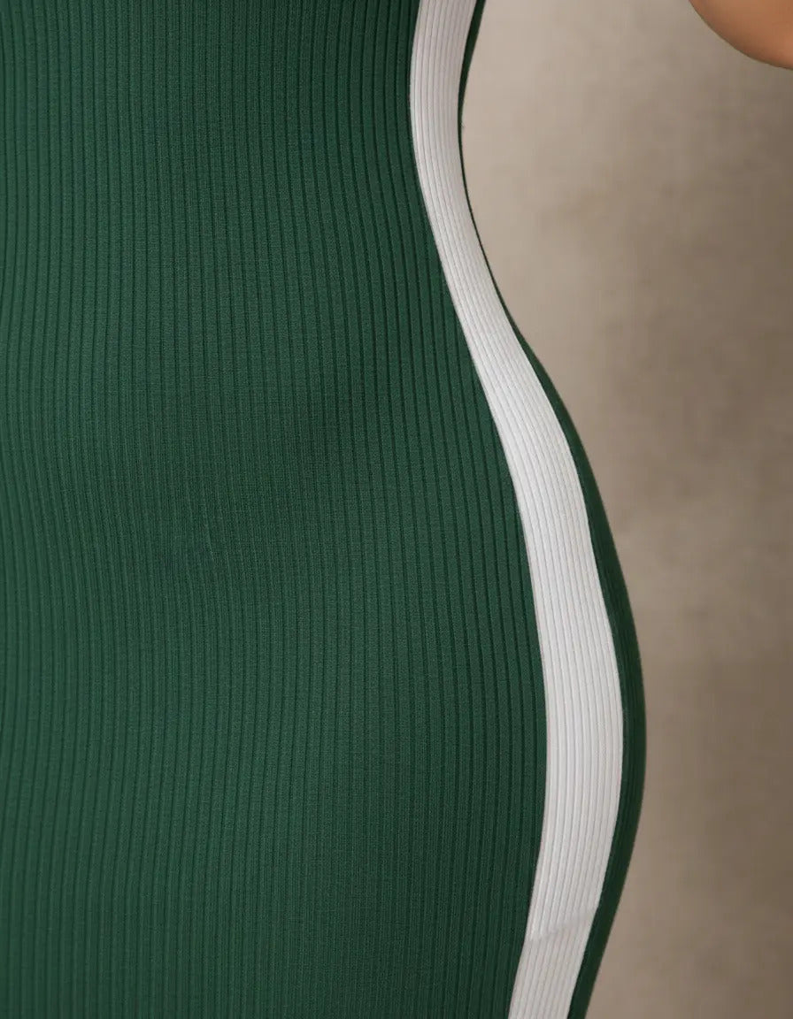 Vestido Canelado Midi Faixas Regata Casual Básico Modelador