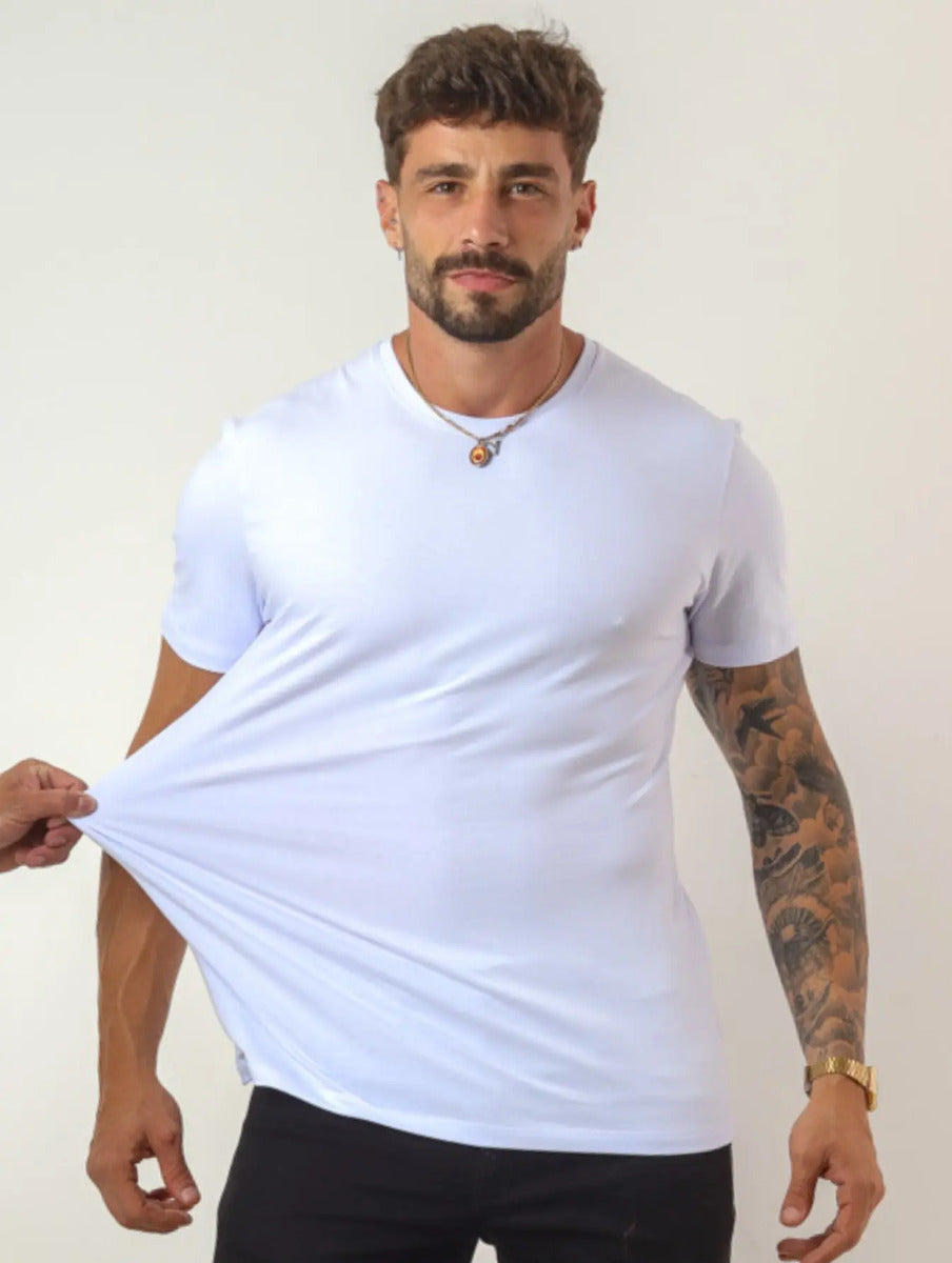 Camiseta Basica Masculina Algodão Lisa Malha Peruana Premium