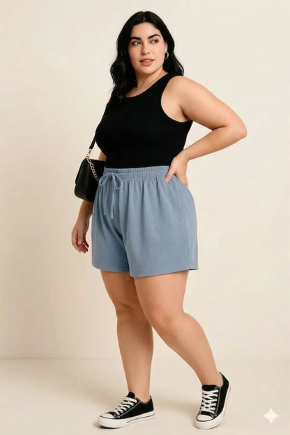 Shorts Plus Size Leve Feminino Cintura Alta