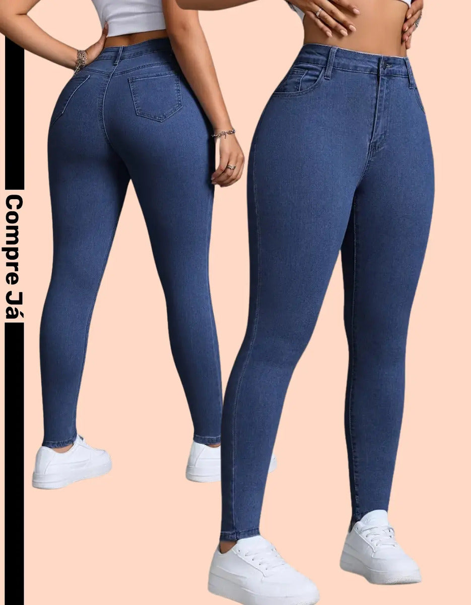 Calça Skinny Jeans Básica Feminina Cintura Alta Look Casual