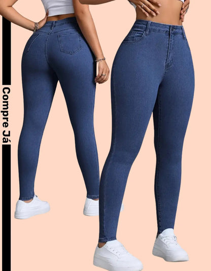 Calça Skinny Jeans Básica Feminina Cintura Alta Look Casual