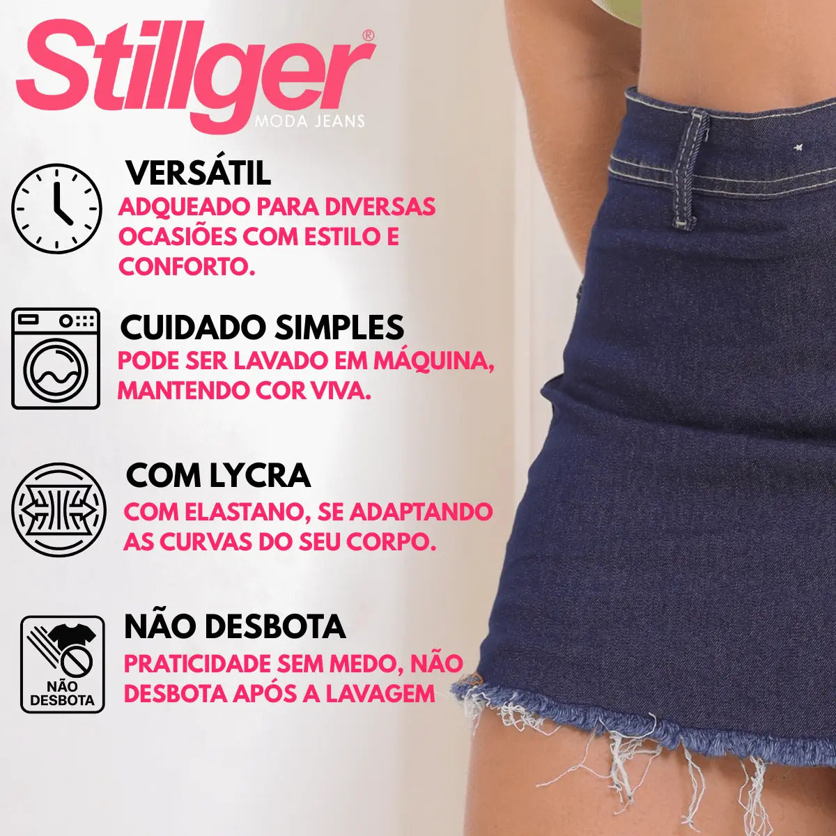 Short Saia Jeans Feminino Cintura Alta Com Lycra Stillger