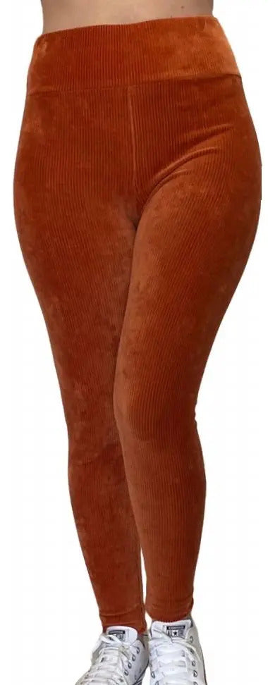 Calça Legging Veludo Cotelê Com Bolso Cós Alto Inverno
