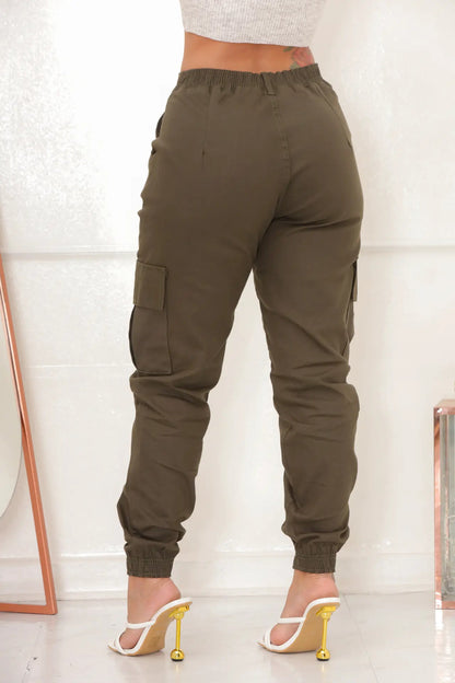 Calça Cargo Jogger Jeans Feminina Cintura Alta Com Lycra