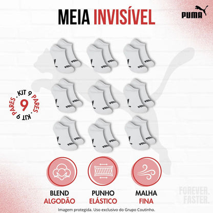 Kit 9 Pares Meias Invisível Puma Sapatilha Soquete Original