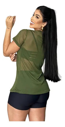 Blusa Tule Camiseta Feminina Academia Fitness