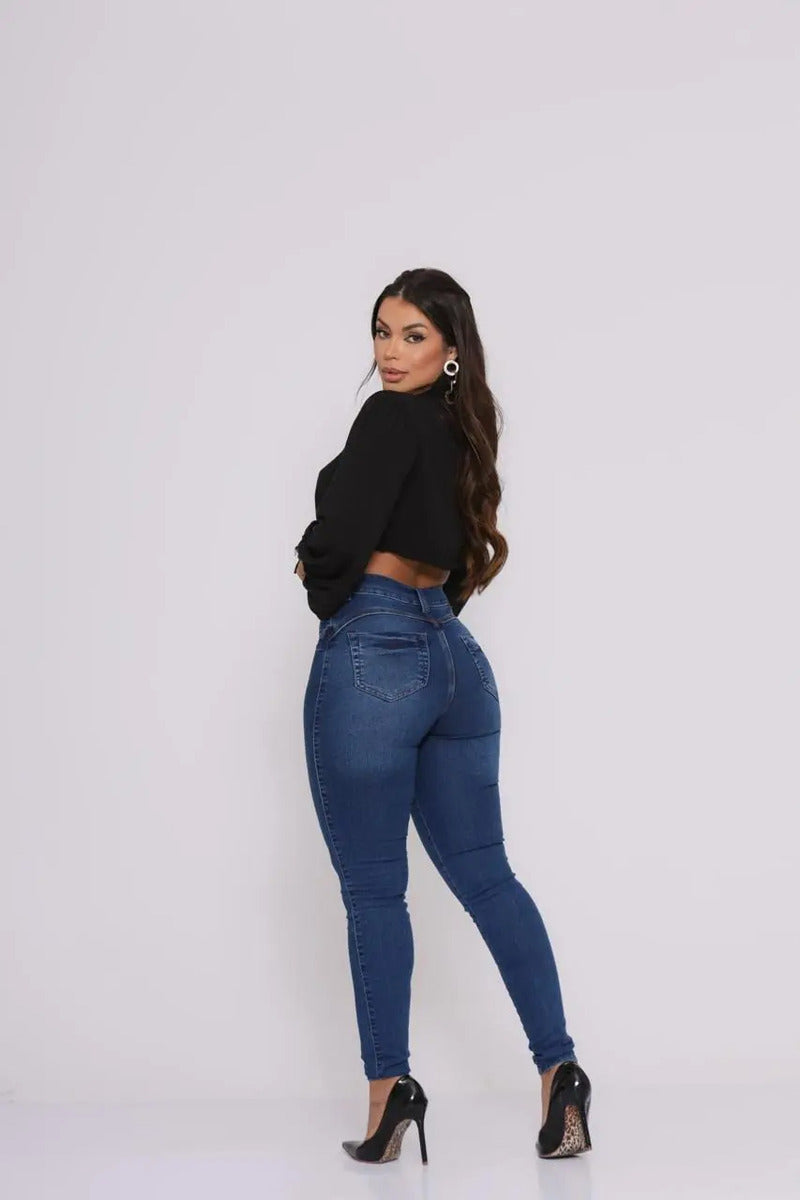 Calça Preta Jeans Feminina Com Elastano Cintura Alta Skinny