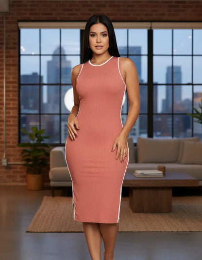 Vestido Midi Canelado Premium Regata Casual Básico Modelador
