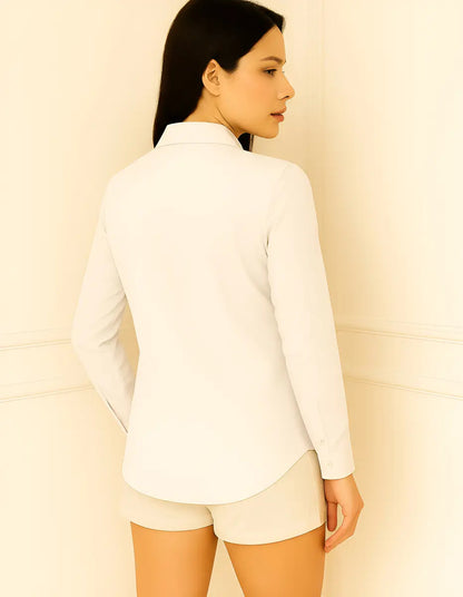 Camisa Blusa Social Feminina Manga Longa De Botão Na Promo