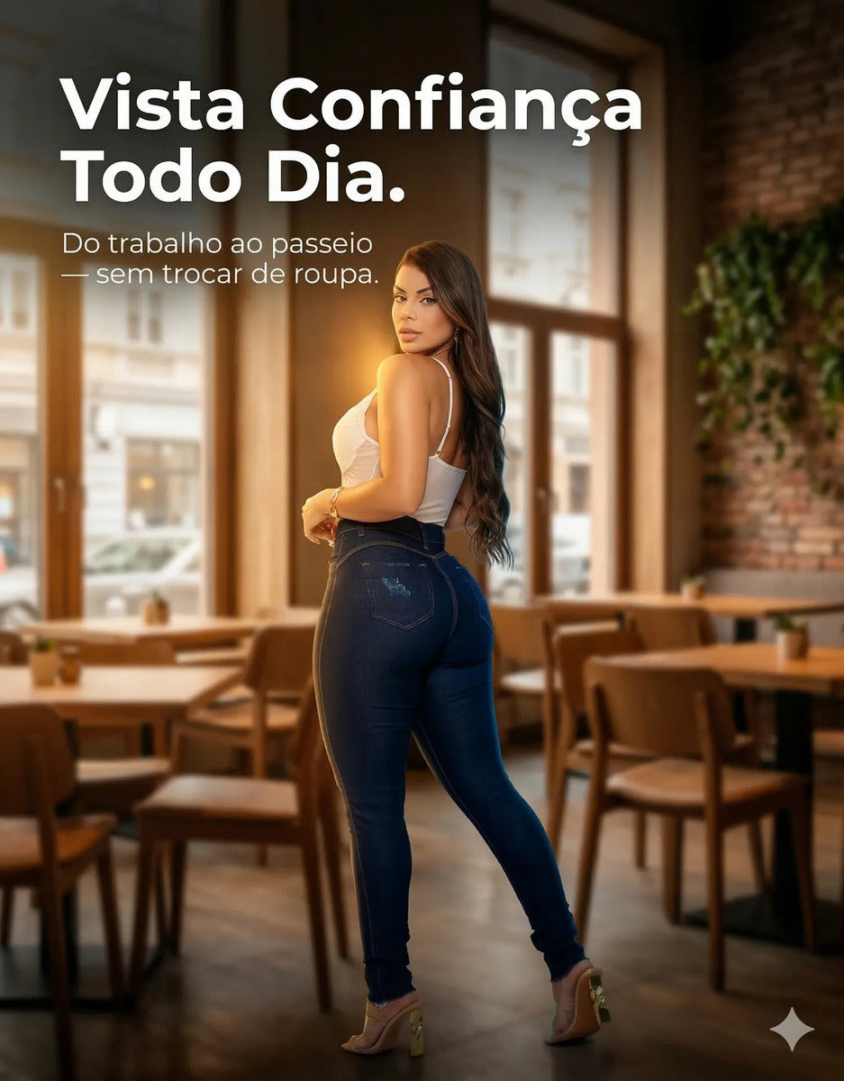 Calça Jeans Feminina Preta Skiny Cintura Alta Levanta Bumbum