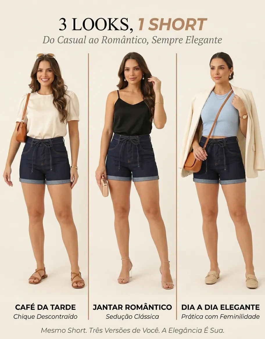 Short Jeans Feminino Cintura Alta C/ Lycra Hot Pant Stillger