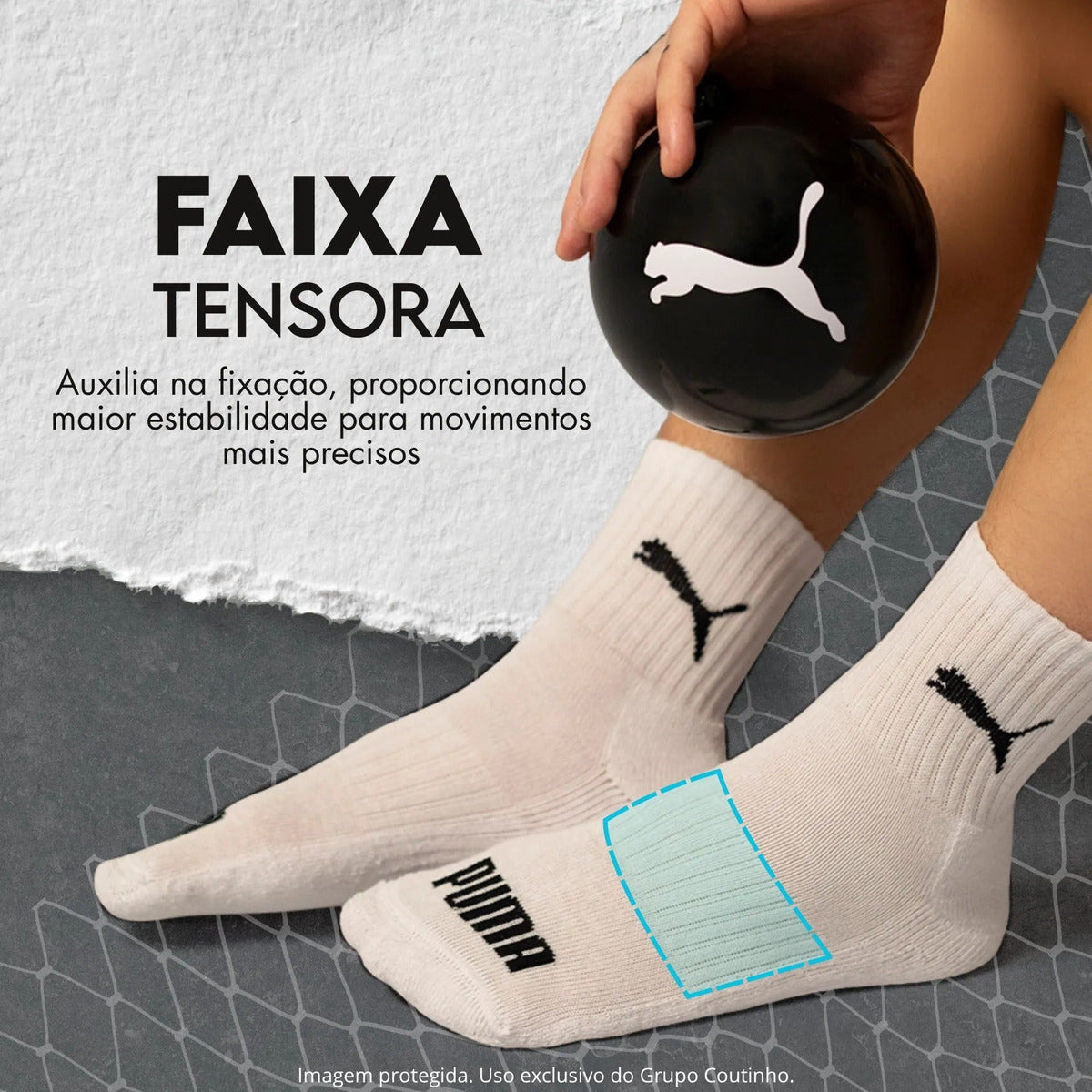 6 Pares Meias Puma Cano Médio Alto Atoalhada Academia Sport
