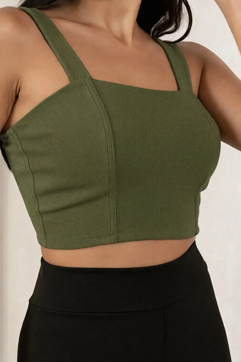 Cropped Feminino Regata Alça Larga Decote Quadrado
