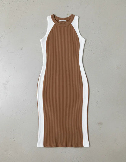 Vestido Canelado Midi Faixas Regata Casual Básico Modelador