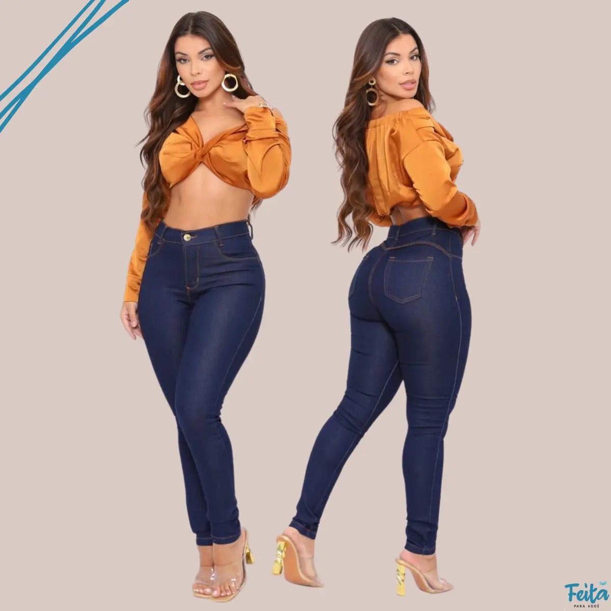 Calça Preta Jeans Feminina Com Elastano Cintura Alta Skinny