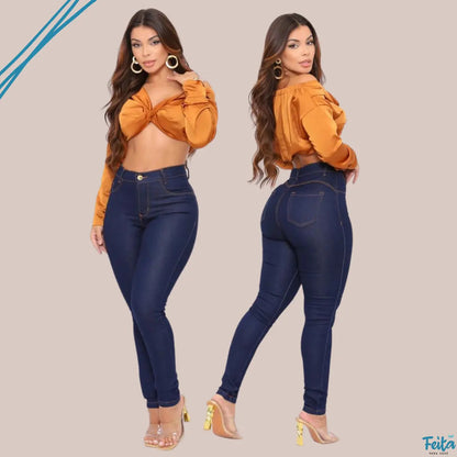 Calça Preta Jeans Feminina Com Elastano Cintura Alta Skinny