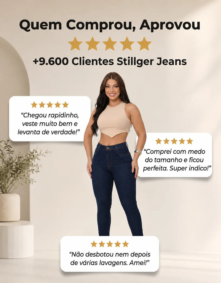 Calça Jeans Feminina Preta Skiny Cintura Alta Levanta Bumbum